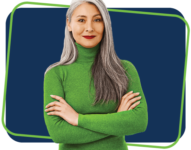 Portrait of smiling middle aged asian woman looking confident and happy.
